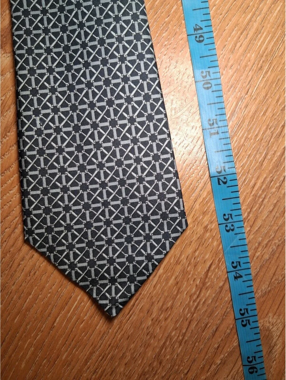 VINTAGE Hermes 100% Silk Tie Black Gray Geometric France